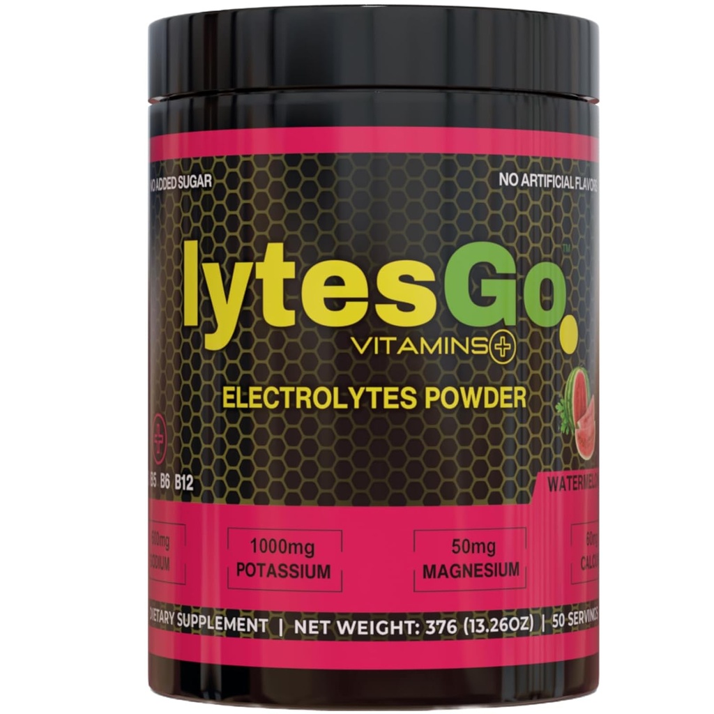 lytesGo Electrolytes Powder Hydration Drink - No Sugar - Watermelon Flavor - Electrolyte Powder for Recovery - 50 Servings