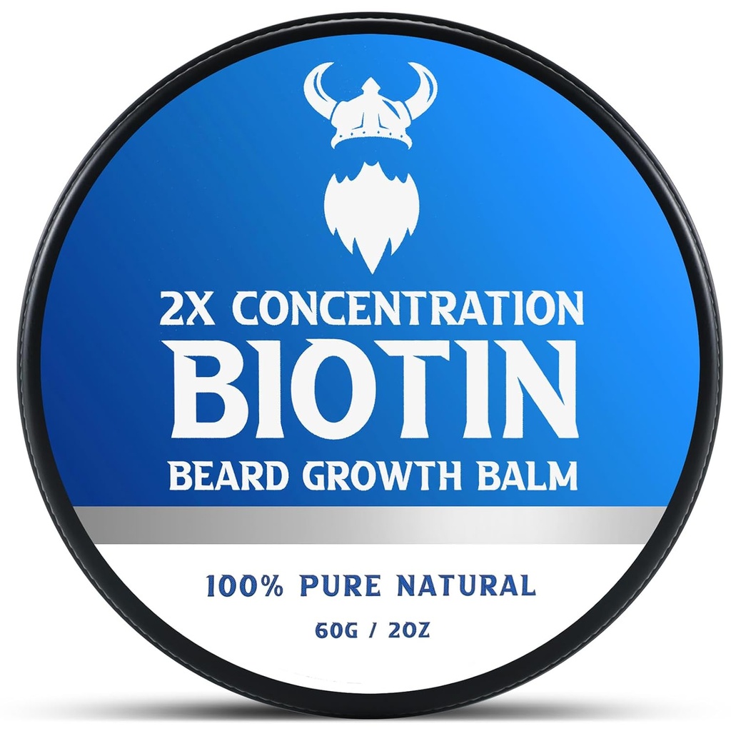 Baume à barbe Biotine pour homme et condition de la cire de barbe - Fabriqué avec l'huile de ricin ingrédients naturels et biologiques - Hydrates et épaississement des cheveux faciaux- 2 Ounce Tin