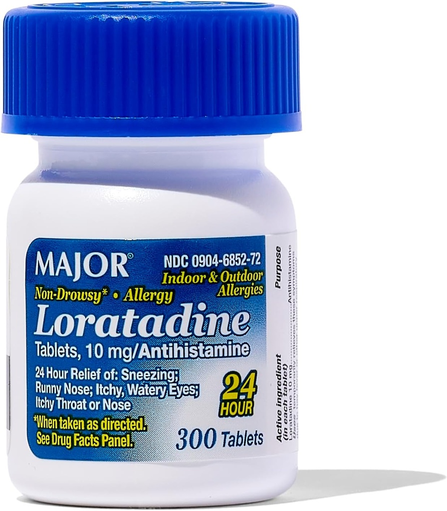 Major Allergie Loratadine 10 mg Comprimés - Médicaments contre l'allergie non somnolente pour les adultes et les enfants 6 ans et plus - Promotion du soulagement de l'allergie 24 heures sur 24 - Comprimés quotidiens contre l'allergie - Antihistamine - 300 Comprimés