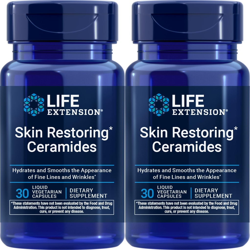 Prolongation de la durée de vie de la peau restaurant les céramides, 30 capsules végétales liquides (paquet de 2)