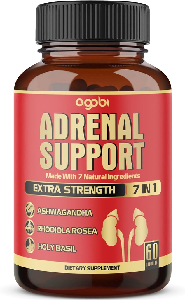 agobi 7in1 Supplément de soutien adrénal - équivalent à Ashwagandha concentré, Panax Ginseng, Rhodiola Rosea & plus - 60 Capsules 2 mois pour équilibre corporel