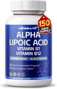 Alpha Acide lipoïque haute puissance avec vitamine B1, vitamine B12, Benfotiamine, Ubiquinol, poivre noir - Soutien santé cellulaire - 150 Compte - Fabriqué et testé aux États-Unis