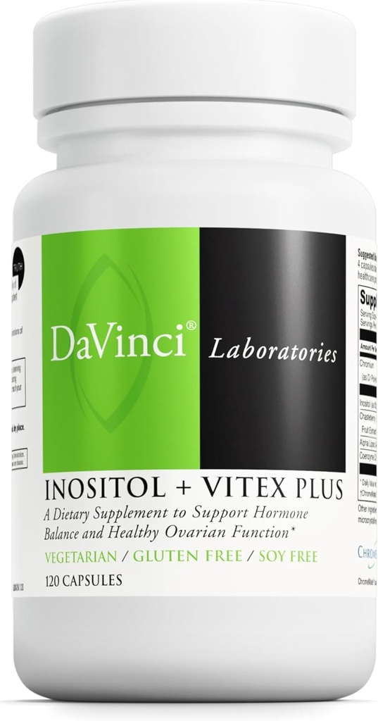 DAVINCI Labs - Inositol + Vitex Plus - Supplément alimentaire pour soutenir l'équilibre hormonal et la fonction ovarienne saine - Végétarien, sans gluten, sans soja - 120 capsules