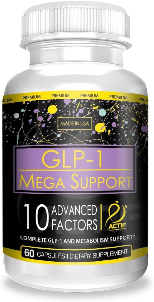 ACTIF GLP-1 Mega Support avec 10 facteurs avancés et probiotiques, GLP-1 Activator and Metabolism Support, non OGM, fabriqué aux États-Unis, 60 Compte