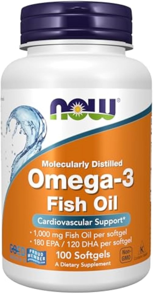 MAINTENANT Suppléments, Omega-3 180 EPA / 120 DHA, Distillé moléculairement, Soutien cardiovasculaire, 100 Softgels