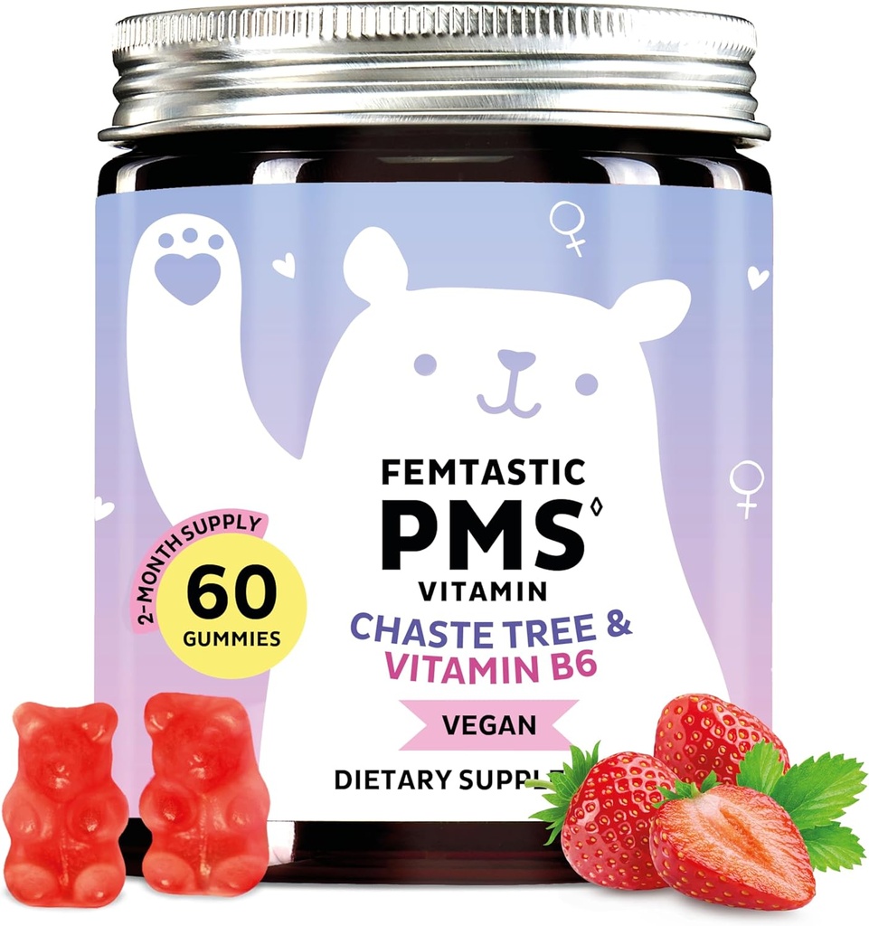 Supplément de soutien du SPM pour les femmes. Gummies de secours menstruelles pour cibler les ruptures hormonales, les ballonnements, les crampes d'époque, et les ailes d'humeur. Vegan, avec vitamine B6 et baume de citron, 60 Gommies