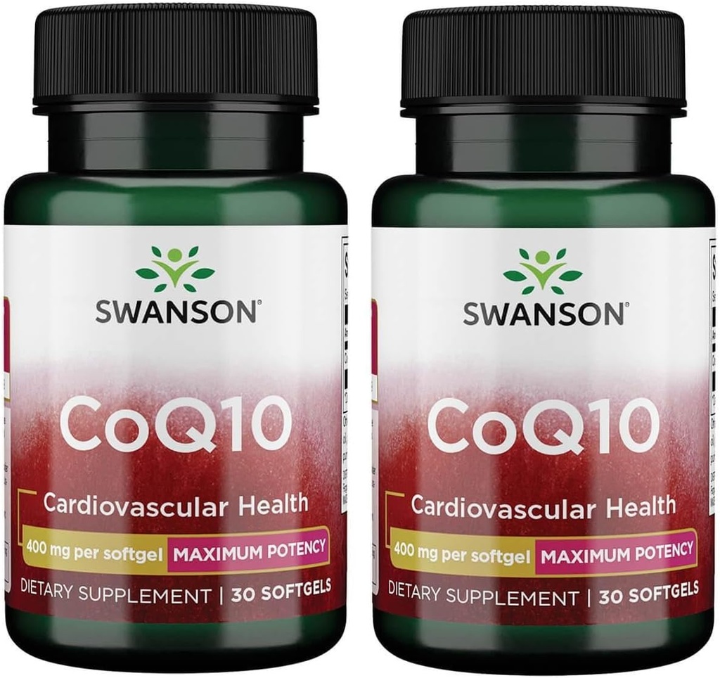 Swanson CoQ10 - Aide à promouvoir la santé cardiovasculaire, le soutien énergétique et l'aide Système cardiovasculaire global Santé - Aide à maintenir le supplément de Coenzyme Q10 - (30 Softgels, 400mg chacun) (2 Pack)
