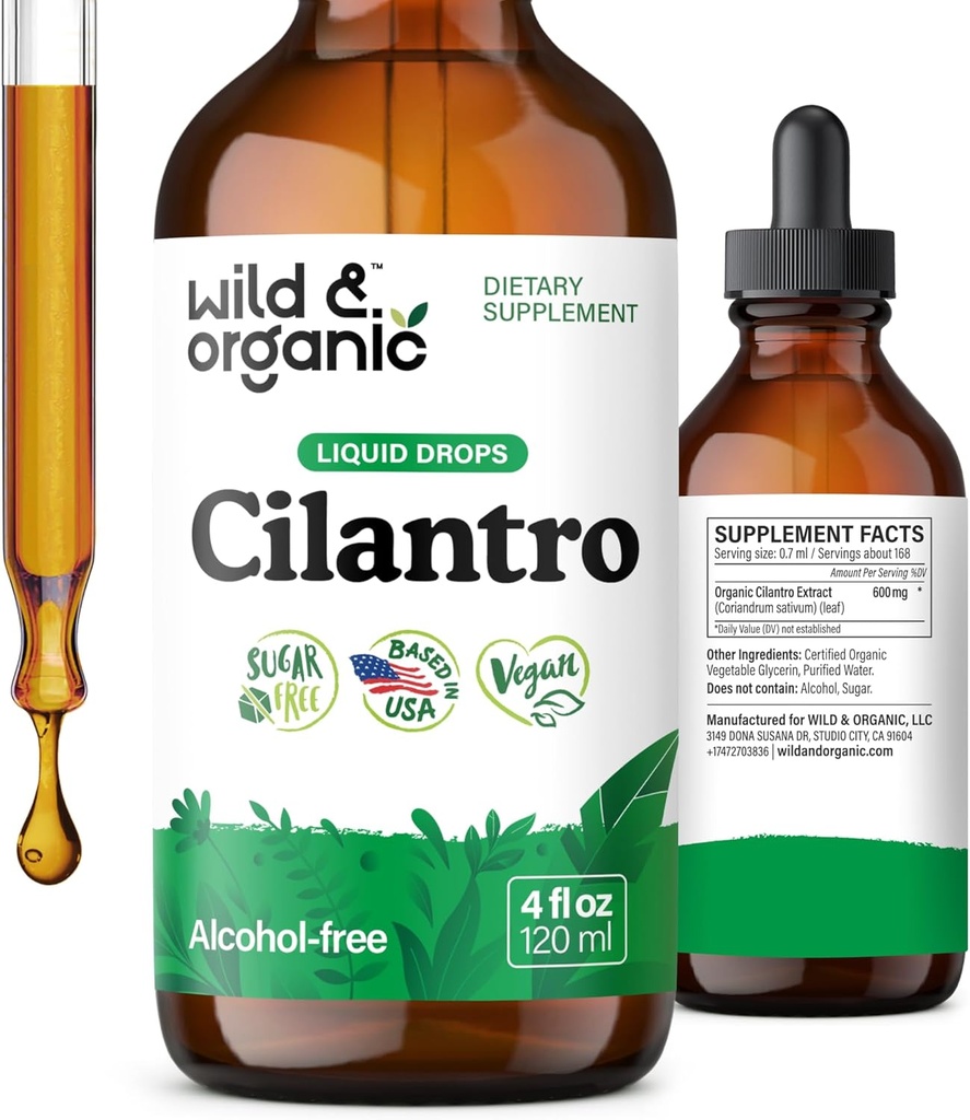 Teinture de cilantro sauvage et biologique - Détox à base de plantes avec extrait de cilantro - Supplément de feuille de coriandre liquide - gouttes végétaliennes, sans sucre et sans alcool - 4 fl oz
