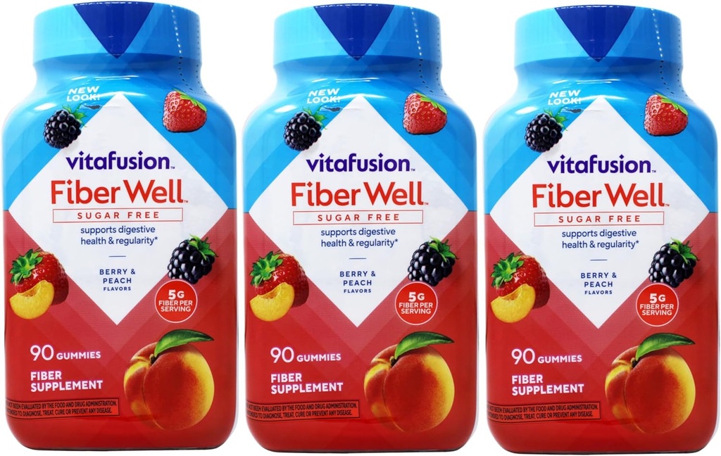 VitaFusion, Gommies en fibre, Supplément en fibre, Arômes assortis - 90 gommes, Boîte de 3