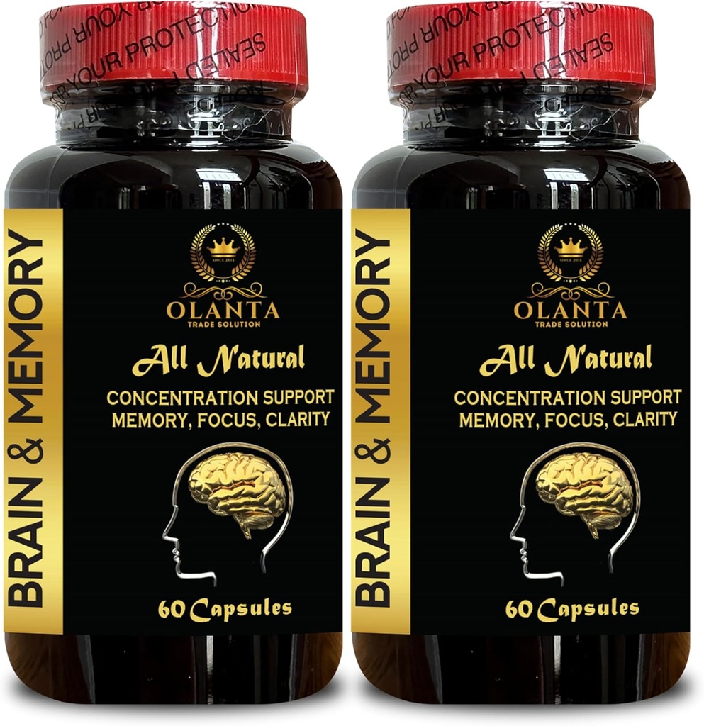 Suppléments mémoire du cerveau - Soutien Focus et Supplément mémoire pour le cerveau, l'énergie et une meilleure concentration, amélioration de la mémoire, soutien cognitif du cerveau - 2 bouteilles 120 capsules