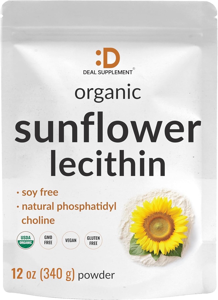 Organic Sunflower Lecithin Powder, 12oz – Soy Free, Plant Based, Naturally Occurring Phosphatidyl Choline – Lactation Supplement for Women – Non-GMO