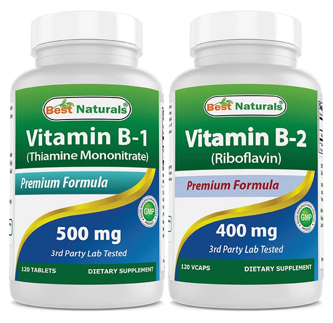 Meilleurs naturels vitamine B1 comme mononitrate de thiamine 500 mg et vitamine B2 (Riboflavine) 400mg
