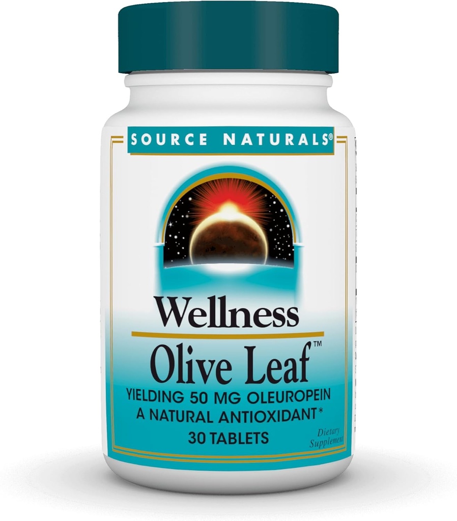 Source Naturals Wellness Olive Leaf - Rendement 100 mg Oleuropein a Natural Antioxydant* - 30 comprimés