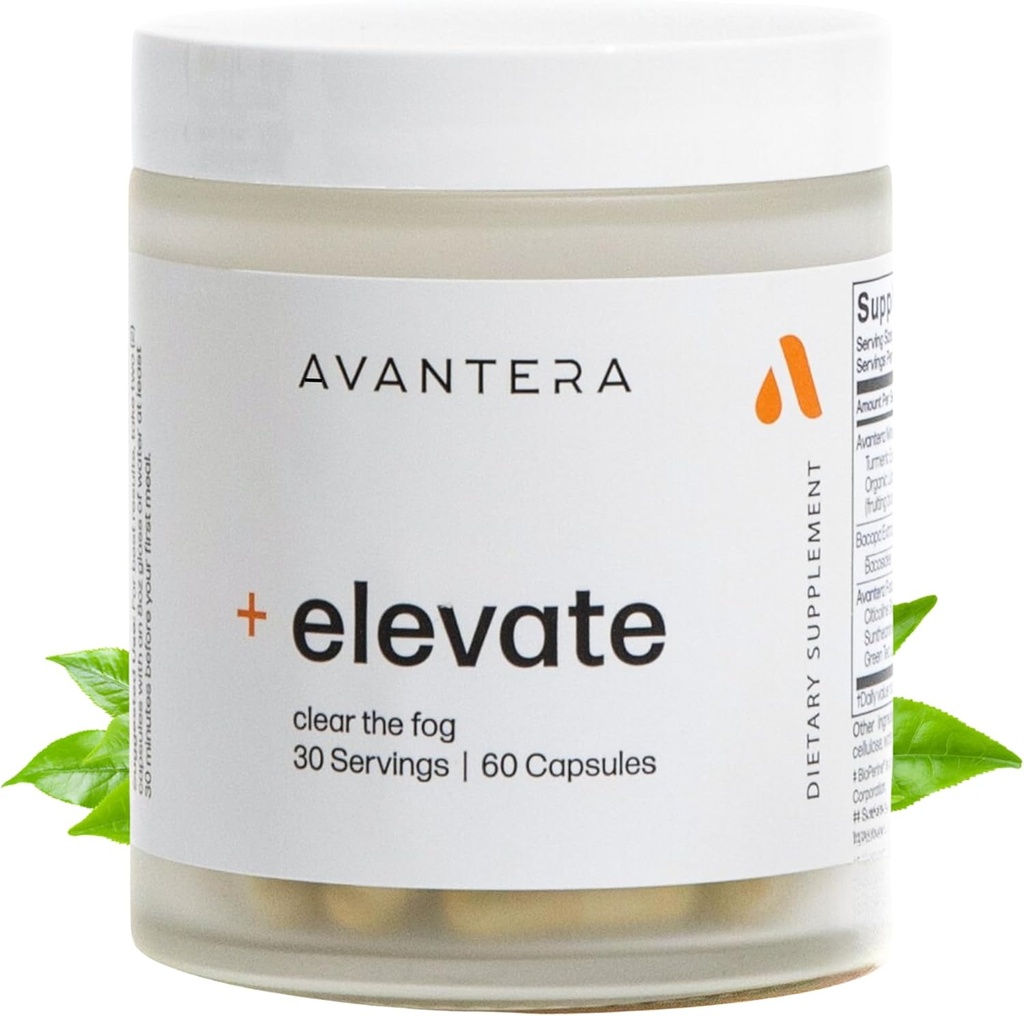 Avantera Elevate Premium Nootropic Supplement - Beat Brain Fog - Meilleurs suppléments de Focus pour la mémoire et le soutien de Focus - Energy Without Crash - 60 pilules de comte pour les femmes et les hommes