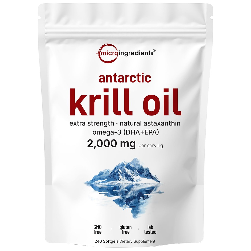 Micro-ingrédients Supplément huile de krill antarctique, 2000mg par portion, 240 Softgels, Triple Strength, Riche en Omega-3s EPA, DHA et astaxanthine naturelle, soutient le système immunitaire et la santé cérébrale