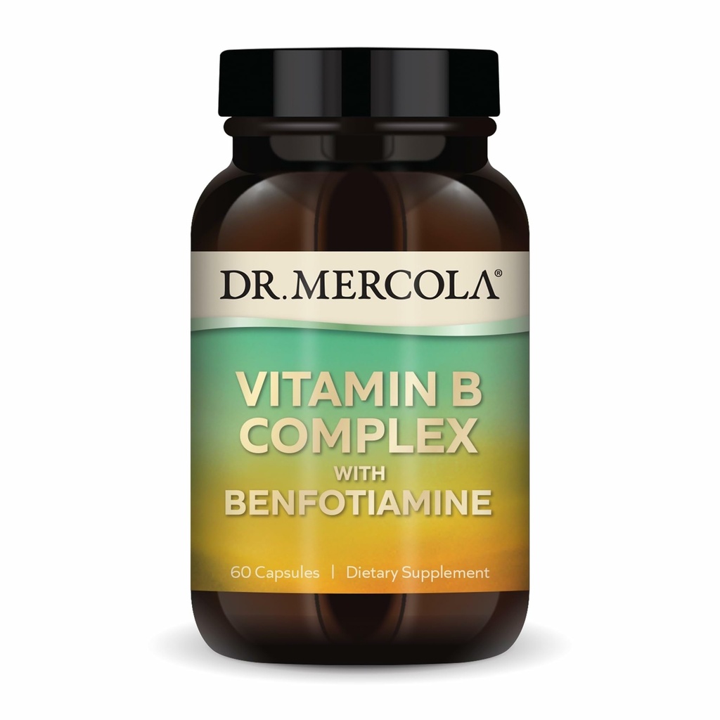 Complexe de vitamine B du Dr Mercola avec Benfotiamine - Soutient la santé cellulaire, cérébrale et immunitaire - Non-OGM, sans gluten et sans soja - 60 capsules (30 portions)