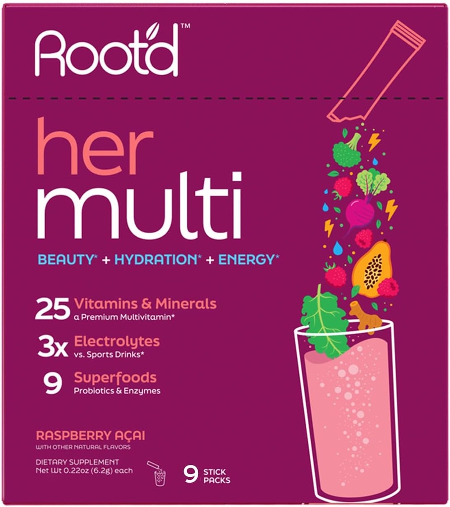 Poudre de multivitamine pour les femmes - 25 vitamines et minéraux avec électrolytes 3X, 9 superaliments biologiques, probiotiques et enzymes, multivitamine et hydratation sans sucre