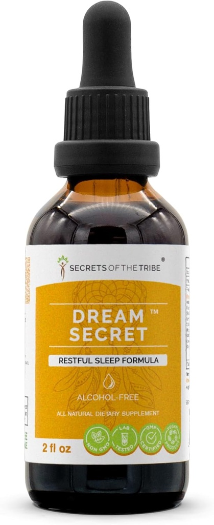 Secrets de la tribu - Dream Secret, formule de sommeil reposante, mélange de suppléments à base de plantes gouttes sans alcool extrait liquide (2 fl oz)