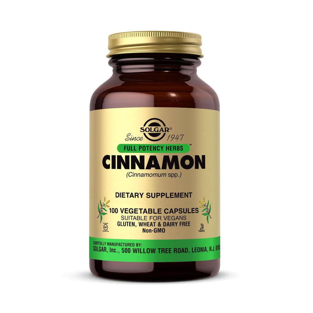 Cinnamon de Solgar - 100 capsules végétales - pleine puissance (FP) - Non-OGM, végétalien, sans gluten, sans laiterie, casher - 100 portions