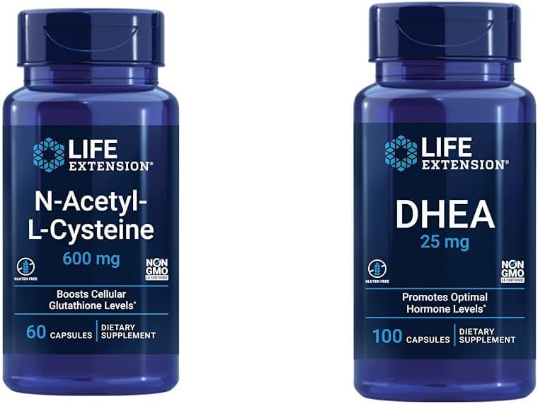 Extension de la durée de vie N-acétyl-L-Cysteine (NAC), Immune, respiratoire et DHEA 25 mg – Supplément pour équilibre hormonal, soutien immunitaire, santé sexuelle, os et santé cardiovasculaire