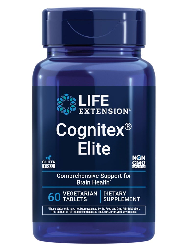 Life Extension Cognitex® Elite, sauge, Blueberry, ashwagandha, phosphatidylsérine, vinpocetine, Attention, Focus, Mood & Memory, Sans gluten, Non-OGM, Végétarien, 60 comprimés
