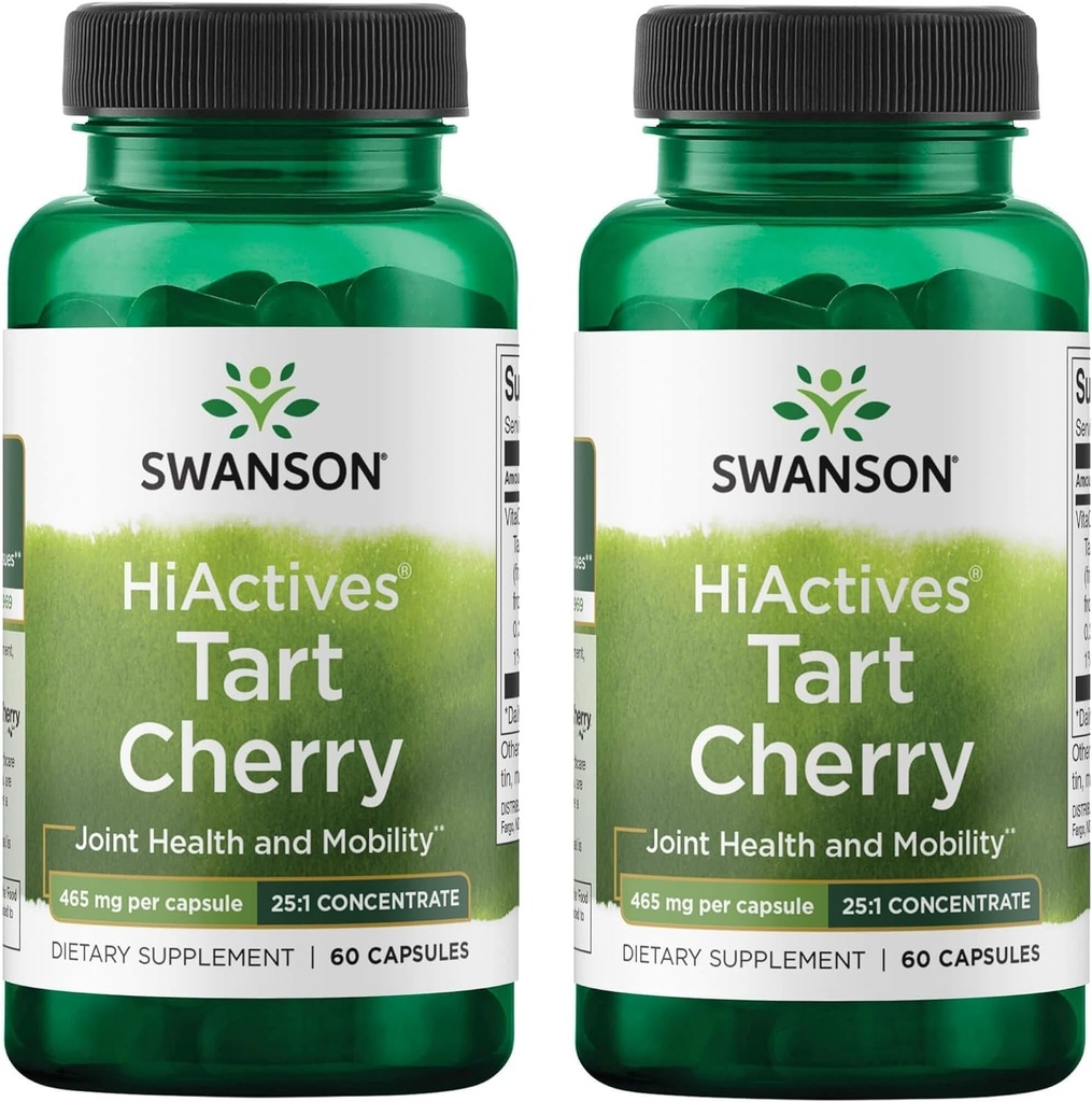 Swanson HiActives Tart Cherry - Supplément naturel soutenant la santé, la mobilité et la flexibilité conjointes - aide à renforcer les structures de collagène et tissus conjonctifs - (60 capsules, 465mg chacune) (2 pack)