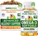 Allergie avancée pour chien + Omega 3 Ensemble - Démangeaison - Probiotiques avec huile de poisson Omega 3 + Acide gras EPA&DHA - Allergies cutanées + Santé articulaire - 120 Chews + 180 Softgels - Bacon + Saveur de poisson - Fabriqué aux États-Unis