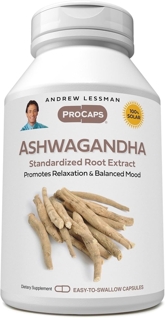 ANDREW LESSMAN Ashwagandha 360 Capsules - Extrait d'Ashwagandha normalisé. Favorise la détente, l'humeur positive, le bien-être général et la vitalité. Petites capsules faciles à avaler