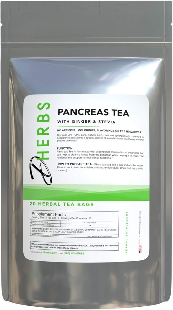 Thé à base de plantes Pancréas, nettoyer avec Juniper, Fenugreek et Gymnema (20 sacs)