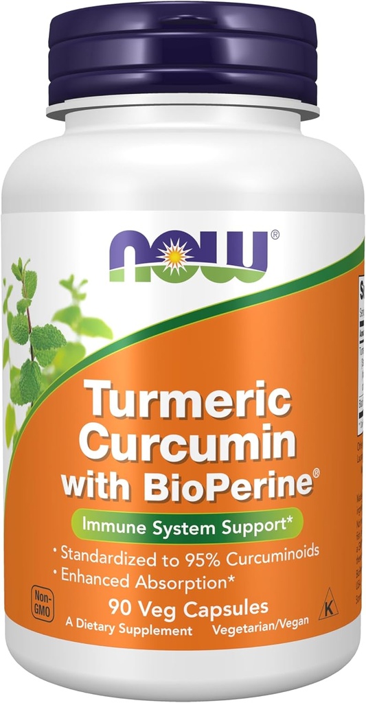 MAINTENANT Suppléments, Curcumine curcumine avec BioPerine, prise en charge du système immunitaire, standardisé à 95% Curcuminoides, Absorption améliorée*, 90 Capsules de Veg
