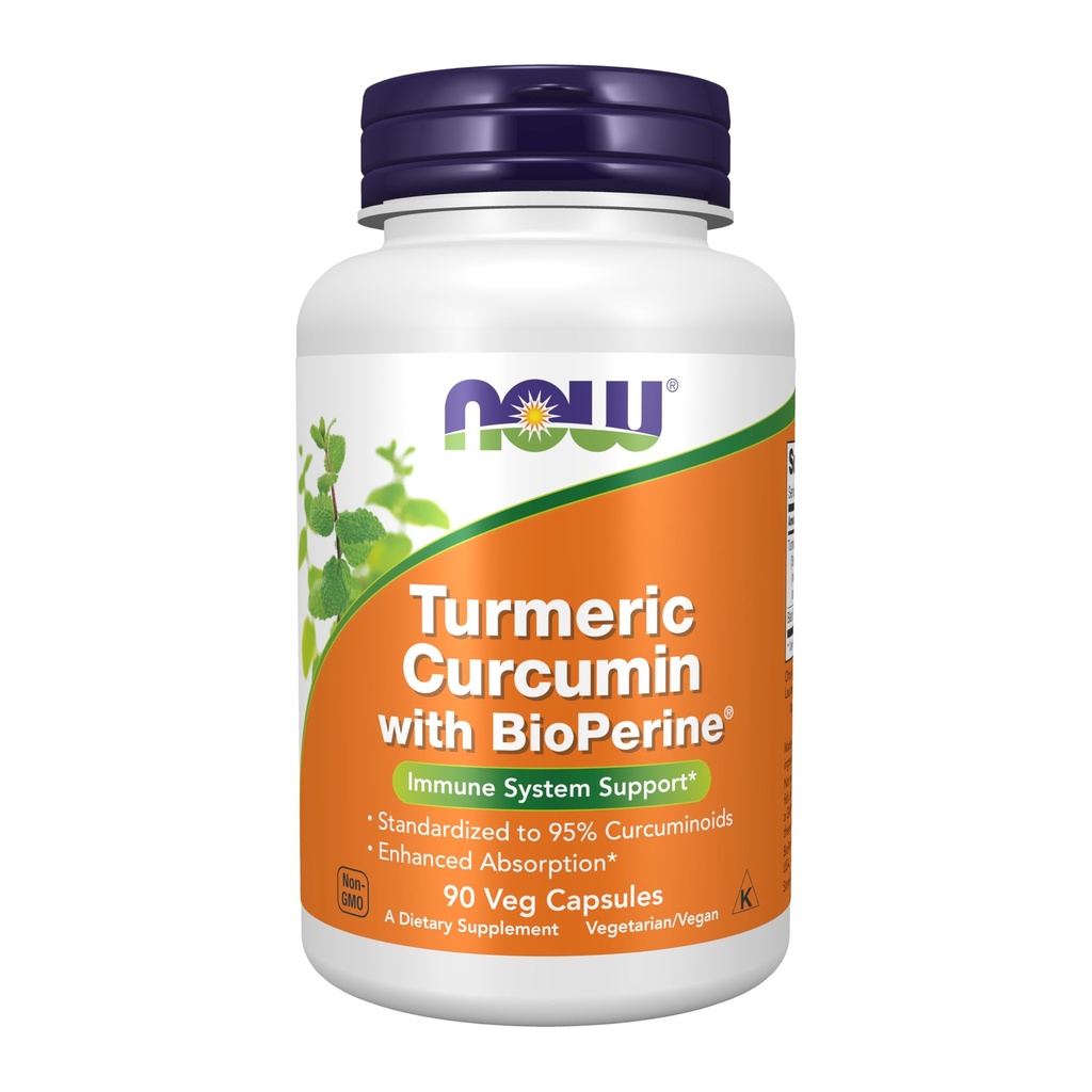 Now Supplements, Turmeric Curcumin with BioPerine, Immune System Support, Standardized to 95% Curcuminoids, Enhanced Absorption*, 90 Veg Capsules
