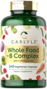 Carlyle Vitamine B Mélange complexe d'aliments entiers de 240 capsules avec B1, B2, B6, B12, Biotine, Niacine et Méthylfolate.