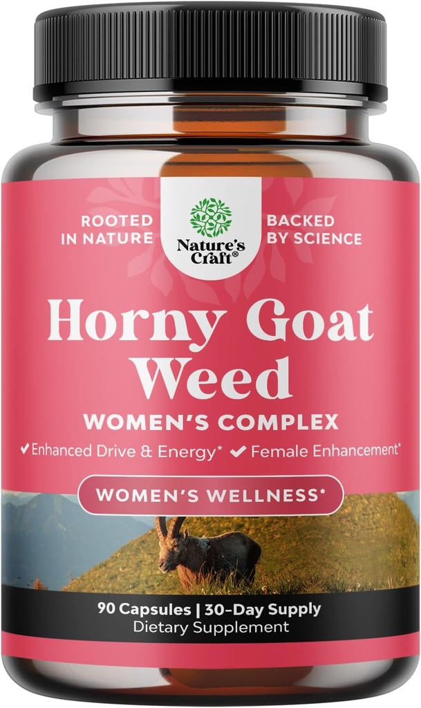 Horny Goat Weed for Women - Herbal Supplements Hornygoatweed Women Complex for Hormone Balance Mood Support & Global Female Wellness - Maca Root & Tribulus Terrestris Supplément Female - 90 Comte