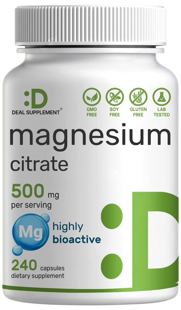 SUPPLÉMENT DE DÉLAI Citrate de magnésium 500mg, 240 Capsules