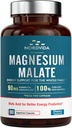 Malate de magnésium, 90 mg Magnésium élémentaire, pour les deux adultes et les enfants, entièrement chélaté avec l'acide malique, soutien de la production d'énergie et de la santé musculaire, facile à avaler, 90 capsules minuscules