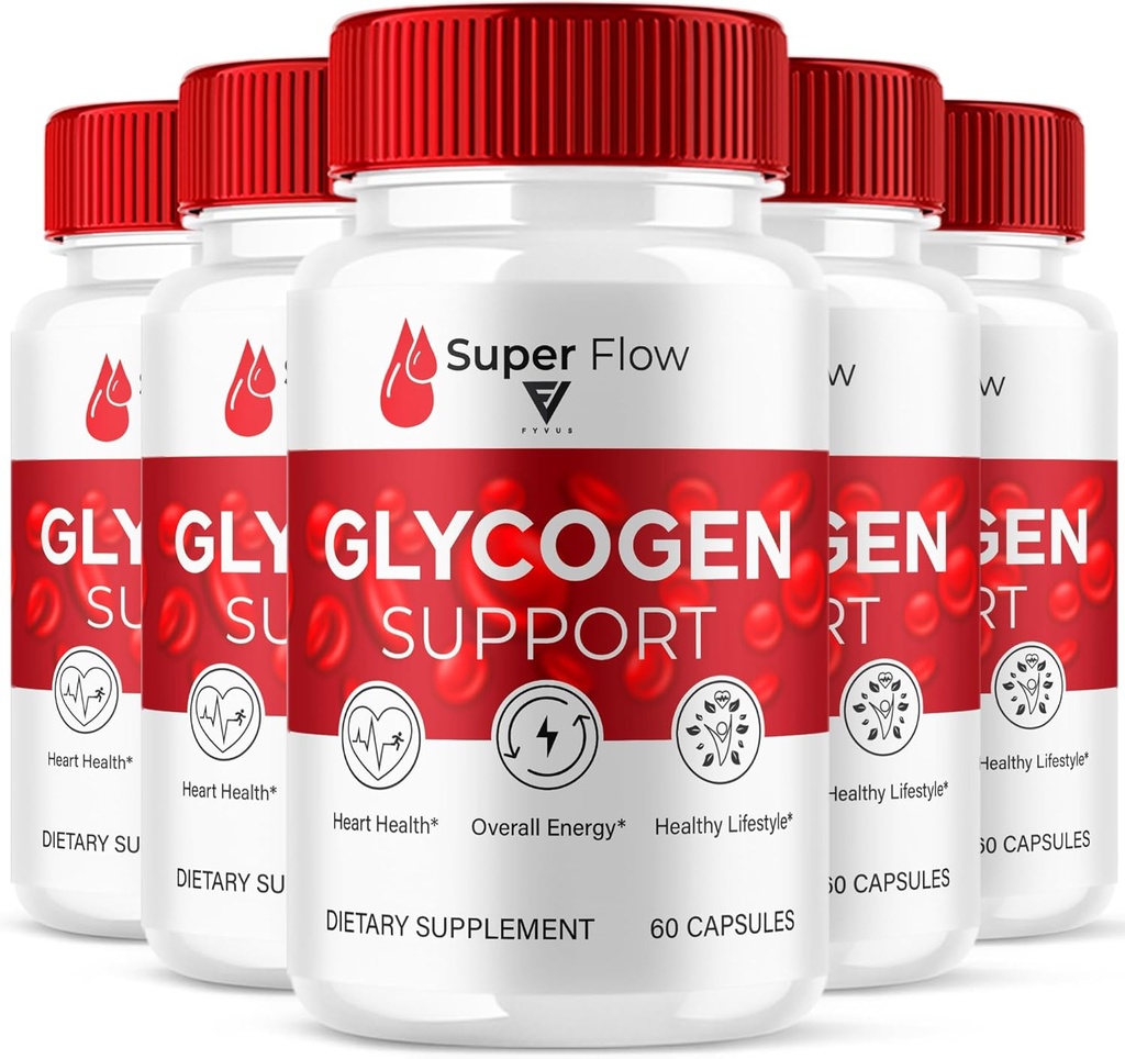 (5 Pack) Super Flow Super Glycogen Support Capsules, Super Flow Advanced Glycogen Health and Blood Wellness Support Supplément, SuperFlow Maximum Strength Glyco Formula Supplément (300 Capsules)