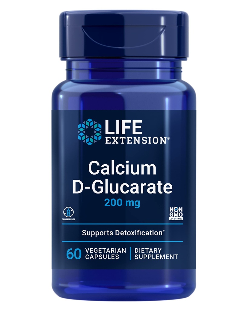 Prolongation de la durée de vie Calcium D-Glucarate, 200 mg - soutient la désintoxication, aide à éliminer les composés indésirables – sans gluten, sans OGM, végétarien – 60 capsules