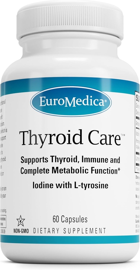 EuroMedica Thyroïde Care - Immune Health & Energy Support Formula - Supplément nutritionnel avec Iodine pour Thyroïde Health Support - Supplément Wellness avec L-Tyrosine - 60 Capsules