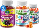 Gommies multivitamines pour enfants 14 Vitamines essentielles et Gommines de mûres pour enfants et adultes Vitamine A, C, D, E Végétarien B6 & B12, Zinc, Biotine Gummy Multivitamines pour enfants + soutien immunitaire