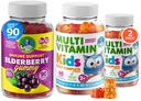 Gommies multivitamines pour enfants 14 Vitamines essentielles et Gommines de mûres pour enfants et adultes Vitamine A, C, D, E Végétarien B6 & B12, Zinc, Biotine Gummy Multivitamines pour enfants + soutien immunitaire