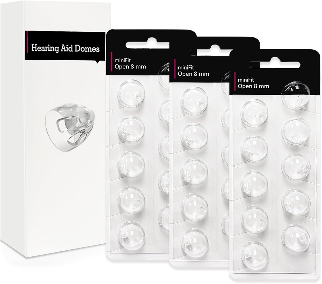 Open 8mm-Hearing Aid Domes for Oticon Minifit, Oticon Hearing Aid Supplies, Replacements Parts Accessories Universal Oticon Domes for Hearing Aids Cleaning Kits (30 Pcs)