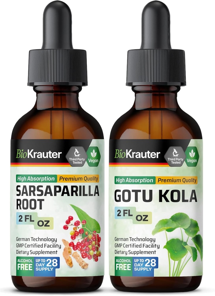 BIO KRAUTER Sarsaparilla Teinture 2 Fl. Oz. & Gotu Kola Teinture 2 Fl. Oz.