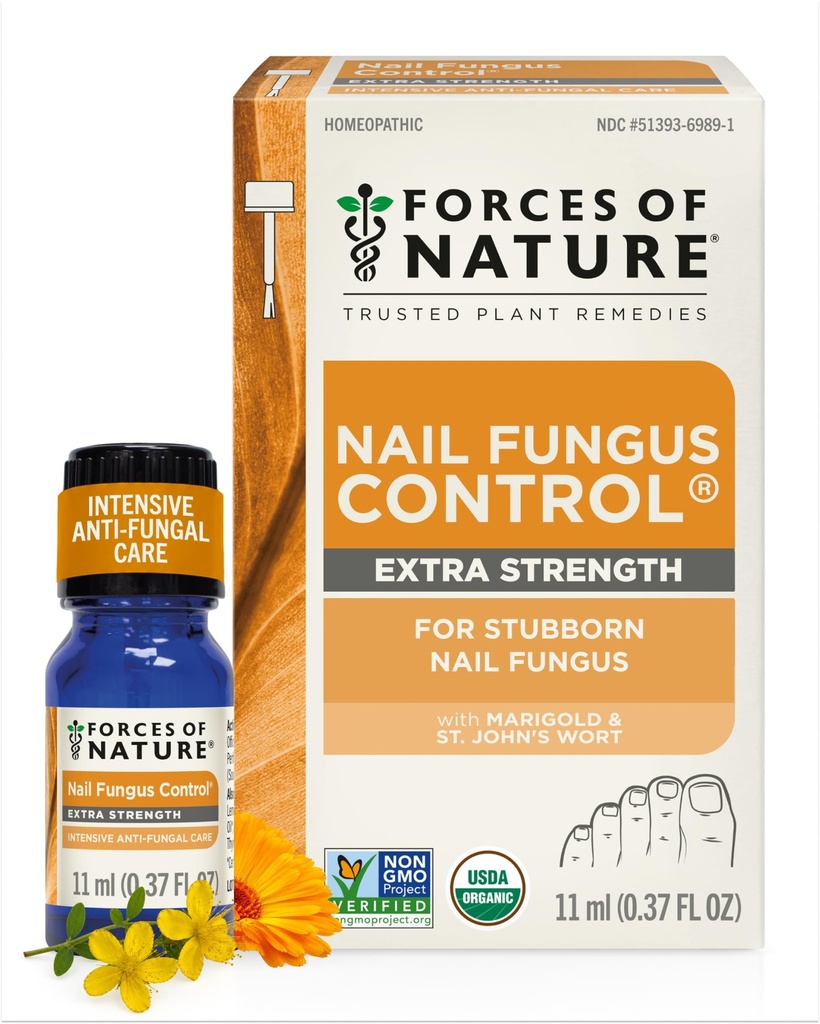 Forces de la nature Toenail traitement des champignons d'ongle Extra-force, organiques antifongiques restaure Apparence des ongles et des ongles, homéopathique pour les ongles craqués, secs et endommagés, 11ml (0,37 fl oz)