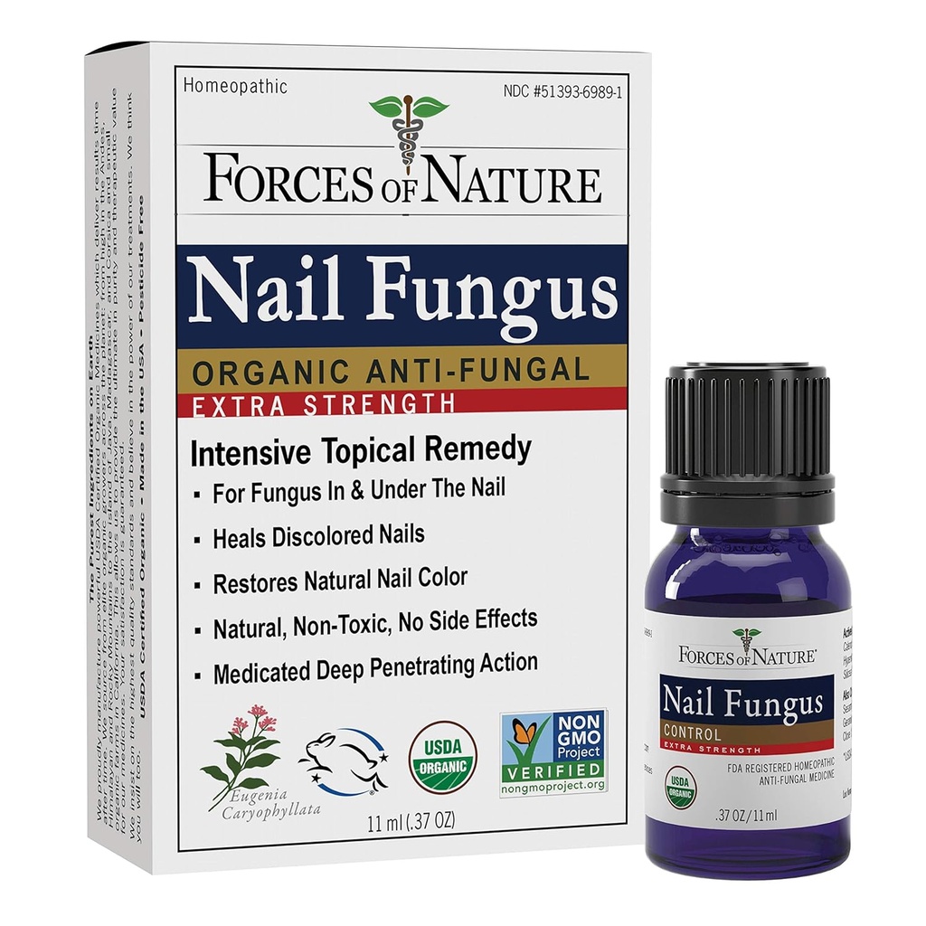 Forces de la nature Toenail traitement des champignons d'ongle Extra-force, organiques antifongiques restaure Apparence des ongles et des ongles, homéopathique pour les ongles craqués, secs et endommagés, 11ml (0,37 fl oz)