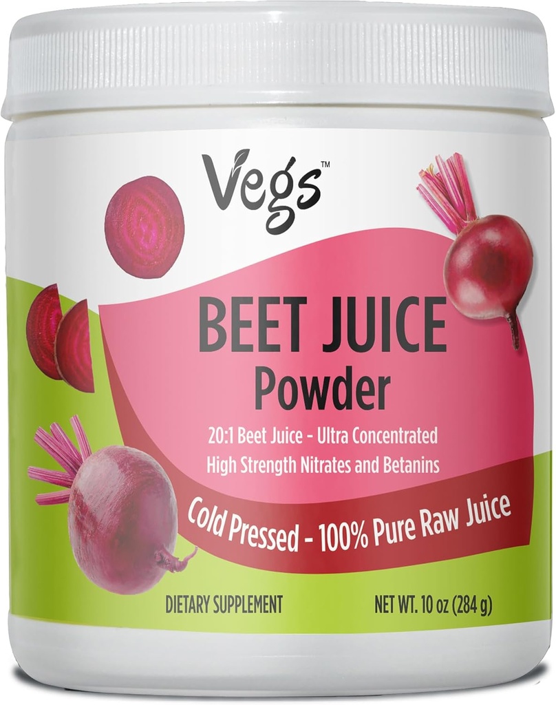 Jus de betterave en poudre, 20x Ultra concentré, surgelé Jus de racines de betterave séchées - Nitrates à haute résistance, superaliment de circulation - Boost Oxyde nitrique et énergie - Poudre de betterave biologique non-OGM, 10 oz