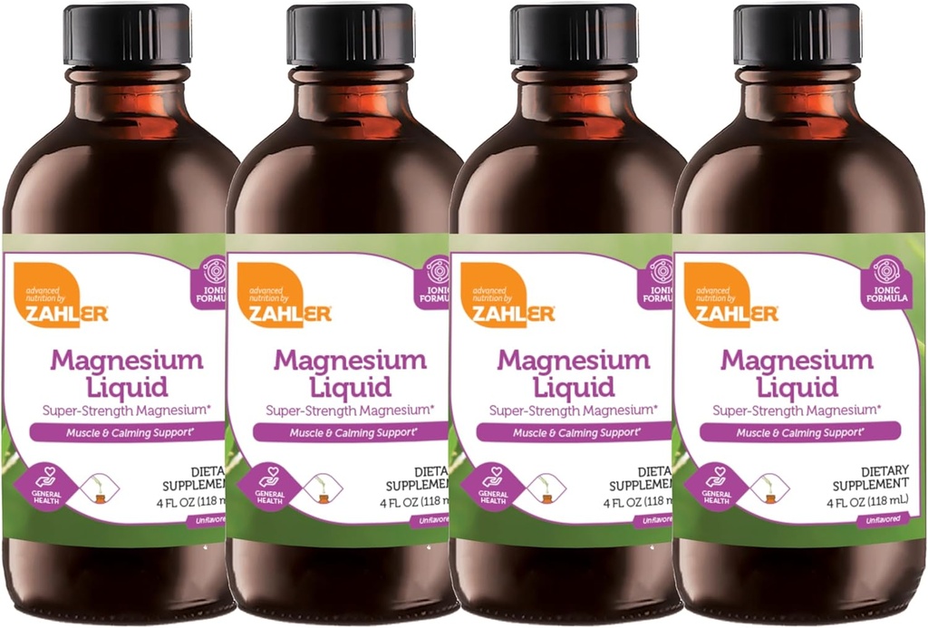 Zahler Magnésium liquide Super-Strength Magnésium Muscle Calme Support, 4 FL OZ. Sans saveur. (4 colis)