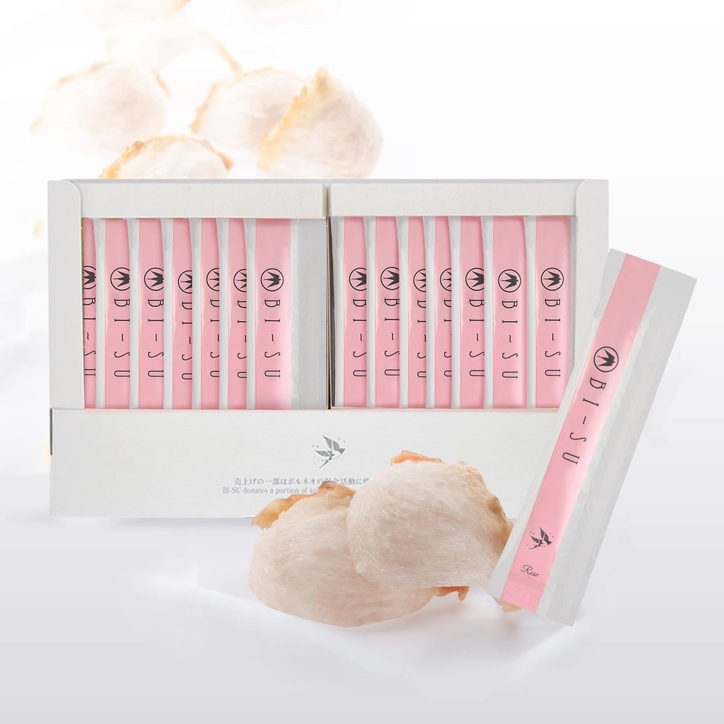Bi-SU Extrait de jelly Stick.Swiftlet naturel Nests Extract, Collagène, Vitamine C, Skincare japonais, Anti-âge, maintient l'élasticité de la peau, stimule le système immunitaire, GI Health, Rose Flavor, 30 PCS