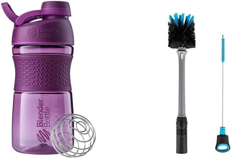 MélangeurBouteille SportMixer Shaker Parfait pour les shakes de protéines et préentraînement, 20-Ounce, Plum & 2-en-1 Bouteille Shaker et brosse de nettoyage de paille, 1 Pack,Gray