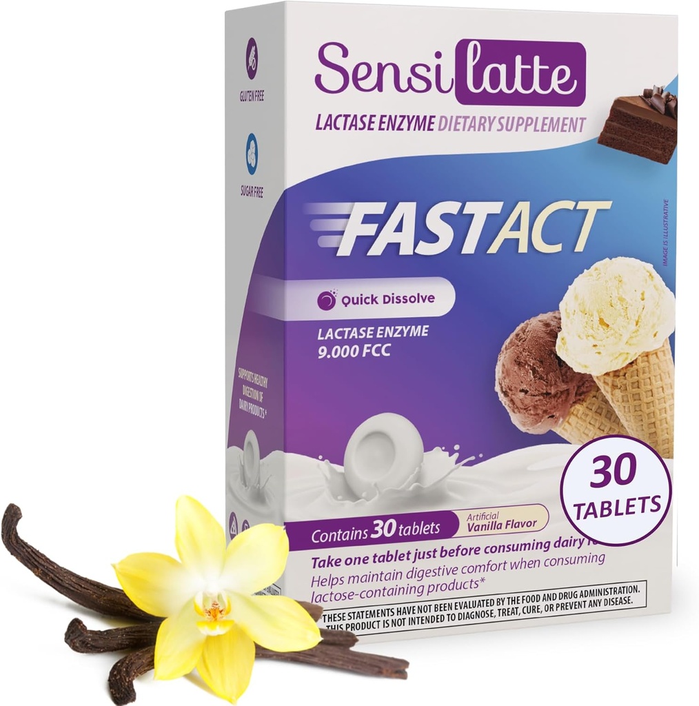 Lactase Enzyme 30 Comprimés Vanille - 9.000 FCC - Sensilatte – Dissolution rapide – Aide au confort digestif – Prati Donaduzzi