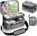 Sac de médecine pour voyager avec une petite poche portable, étui de rangement de bouteille de pilule double couche avec fermeture à glissière verrouillable, étui de voyage de médicaments avec sangle d'épaule (BAG SEULEMENT), gris